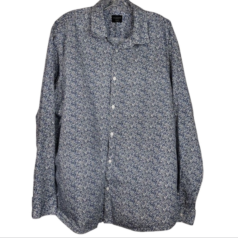 Selected Homme Slim Fit Blue & White Floral Button Up Sz XXL / 18